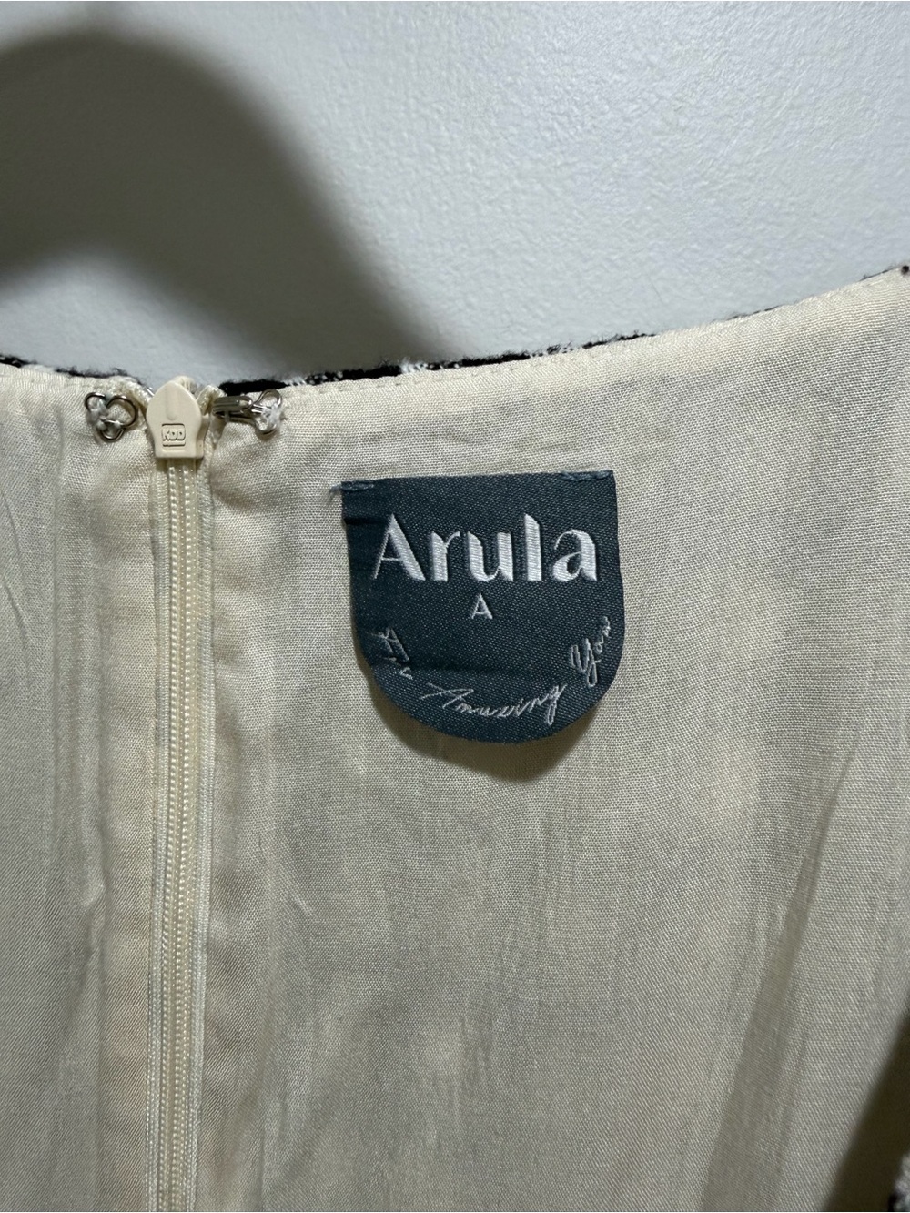 ARULA Cream and Black Mini Dress with Houndstooth Trim - Picture 2 of 2